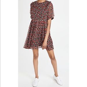 En Saison Pleated Floral Print Mini Dress